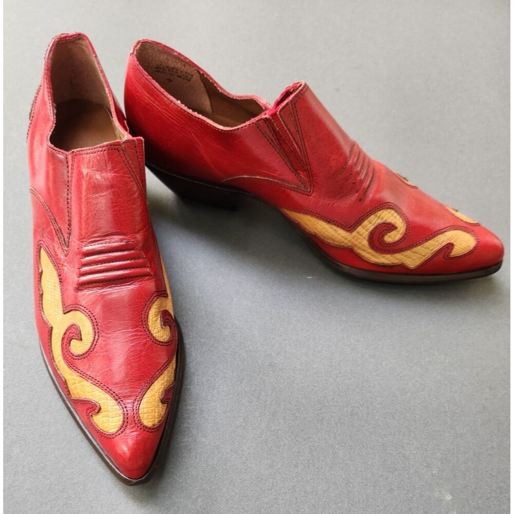 Nine West Size 7.5 - 8 Cowboy Shoes Ankle Western Boots Red 2 Tone Rockie - Picture 4 of 15